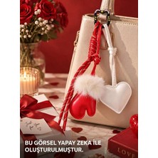 Home Dekor Hediye Charm Çanta Süsü Sevimli beyaz Kalp ve Tüylü Eldiven Figürlü Peluş Detaylı Çanta & Anahtar Aksesuarı