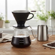 Artizan Mutfak V60 Seramik Filtre Kahve Demleme Set Çelik Kettle ve Çelik Filtre 600 ml (Siyah)