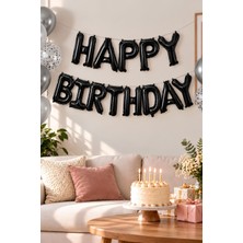 Patladı Gitti 16 Inç Siyah Happy Birthday Folyo Balon Set