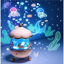 CoverZone WH-E11 | Bunny’s Carousel Gece Lambası Projeksiyonlu Müzikli Atlıkarınca Tasarım | Kablolu 5V USB Çalışma | Tavşan Figürlü Döner Işıklı Çocuk Odası Yıldız Tavan Projektör Gece Işığı