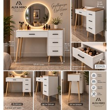Alfa Miro Dorm Çekmeceli Ahşap Ayaklı Makyaj Masası - Beyaz- Atlantik Çam - 120X90 cm