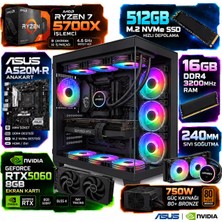 Apphirex Aim X80 R7 5700X/ASUS A520M-R/8GB RTX5060/16GB RAM/512GB M.2 Ssd/sıvı Soğutmalı Beyaz Masaüstü Oyuncu Bilgisayarı