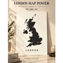 Vexart Atelier Londra Ingiltere Koordinat Haritası Poster – Minimalist Modern Şehir Duvar Dekoru A3 A4 A5