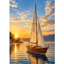 Vexart Atelier Ahşap Yelkenli Gün Batımı Posteri Çerçeveli ve Çerçevesiz Duvar Tablosu A3 A4 A5