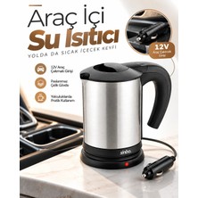 Store Araçta Sıcak Su Hazırlamak Için 12V Çakmak Girişli Paslanmaz Çelik Su Isıtıcı Kettle