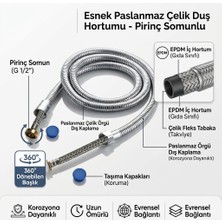 Safir Bath Esnek Paslanmaz Çelik Duş Hortumu – Pirinç Somunlu & 360° Dönebilir Başlık (Epdm Iç Hortum)