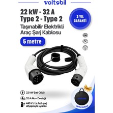 Voltobil Taşınabilir Elektrikli Araç 22KW Type2 Ac Şarj Kablosu 5 Metre - Tüm Modellerle Uyumlu