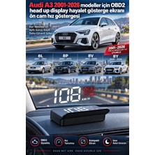 Bowie Audi A3 2001-2026 modeller için OBD2 head up display hayalet gösterge ekranı ön cam hız göstergesi