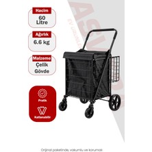 Asvera 60 Litre Katlanabilir Pazar Arabası Çantalı Alışveriş Arabası