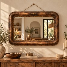 Debreli Ahşap Vintage Eskitme Ahşap Duvar Aynası - 78X52
