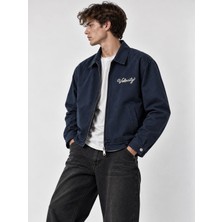 Little Cup Jeans Co Velocity Nakışlı Lacivert Fermuarlı Erkek Kanvas Ceket