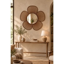 Gündoğdu Orman Ürünleri Dekoratif Rattan Ayna Çiçek Model Doğal Hasır Duvar Aynası Bohem ve Boho Dekorasyon