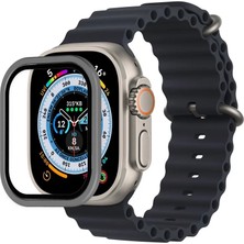 Bezos Apple Watch Ultra 49MM Uyumlu Alüminyum Kasa Cam Ekran Koruyucu - Gri
