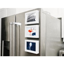 Bezos 3D Baskı 3lü Magnet Fotoğraf Çerçevesi Seti - Buzdolabı Için Mini Manyetik Resim Çerçevesi, Dekoratif Magnet-Beyaz