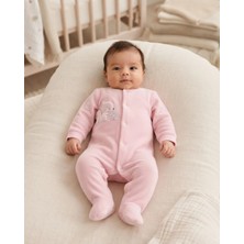 Heyminy Pembe Sincap Aplikeli Kadife Patikli Bebek Tulum