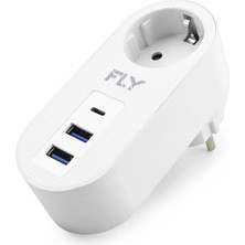 MiraLive Topraklı Termal Akım Korumalı Priz Adaptörü 2 USB 1 Type-C 3400-01