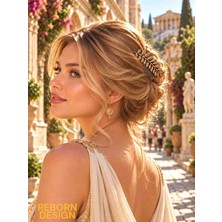 Reborn Design Roma Defne Yaprağı Figürlü Gold Renk 9 cm Metal Taraklı Saç Tokas