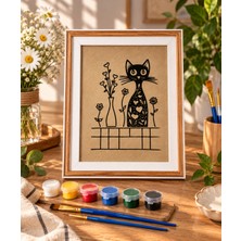 Satori Design Camaltı Boyama Seti Kedi – Ahşap Çerçeveli Hazır Çizim (Boya ve Fırça Dahil)