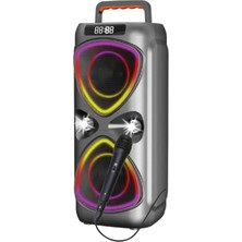 Junglee D78 Bluetooh Speaker Şarjlı Kablosuz Taşınabilir Hoparlör Mikrofonlu LED Işıklı Parti Speaker Sd Kart USB Fm Radyo Uzaktan Kumandalı D78-GRI