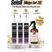 Selsil Beyaz Silikonize Mastik 3'lü Set + Rosie 250 ml Sprey Koku Hediye