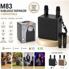 Junglee M83 Çift Karaoke Mikrofonlu Speaker Şarjlı Kablosuz Taşınabilir Hoparlör Hafıza Kartı ve USB Girişli Ses Bombası-Siyah