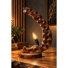 Odun Herif 06 Ay Işığı El Yapımı Ahşap Masa Lambası