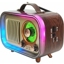Junglee Retro Radıo Rgb LED Işıklı Şarjlı Bluetooth Hoparlör Sd Kart USB Girişli Taşınabilir Speaker Radyo