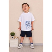 Belya Kids Wear Erkek Çocuk Oversize Tişört Alt 2 Iplik Şort Premium Kalite Belya Kids Kaplan Tasarım Alt Üst Takım
