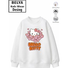 Belya Kids Wear Trend Çocuk Kız Model Tam Kalıp Oversize Kedı Tasarım 2 Iplik Pamuğa Pamuk Kumaş Sweatshirt 7