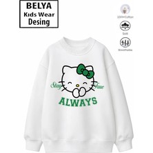 Belya Kids Wear Trend Çocuk Kız Model Tam Kalıp Oversize Hello Tasarım 2 Iplik Pamuğa Pamuk Kumaş Sweatshirt 49
