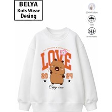 Belya Kids Wear Trend Çocuk Kız Model Tam Kalıp Oversize Capyy Love Tasarım 2 Iplik Pamuğa Pamuk Kumaş Sweatshirt 50