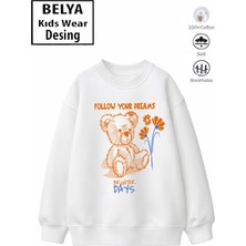 Belya Kids Wear Trend Çocuk Kız Model Tam Kalıp Oversize Sevimli Ayıcık Tasarım 2 Iplik Pamuğa Pamuk Kumaş Sweatshirt 92