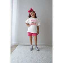 Belya Kids Wear Kız Çocuk Oversize Kalıp Belya Kids Manifest Toz Pembe Tasarım Taytlı Alt Üst Takım