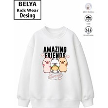 Belya Kids Wear Trend Çocuk Kız Model Tam Kalıp Oversize Capy Friends Tasarım 2 Iplik Pamuğa Pamuk Kumaş Sweatshirt 91