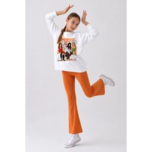 Belya Kids Wear Kız Çocuk Tam Kalıp Üst Oversize Alt Taytlı Karikatür Manifest Tasarım 248 Alt Üst Takım