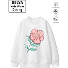 Belya Kids Wear Trend Çocuk Kız Model Tam Kalıp Oversize Çiçek 2 Iplik Pamuğa Pamuk Kumaş Sweatshirt 28