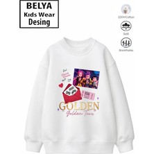 Belya Kids Wear Trend Çocuk Kız Model Tam Kalıp Oversize Gold Hun Tasarım 2 Iplik Pamuğa Pamuk Kumaş Sweatshirt 51
