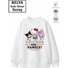 Belya Kids Wear Trend Çocuk Kız Model Tam Kalıp Oversize Kedı Tasarım 2 Iplik Pamuğa Pamuk Kumaş Sweatshirt 8