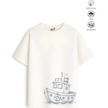 Belya Kids Wear Erkek Çocuk Oversize Kalıp Belya Kids Gemi Tasarım B10 Pamuklu Tişört