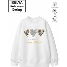Belya Kids Wear Trend Çocuk Kız Model Tam Kalıp Oversize Kalp Tasarım 2 Iplik Pamuğa Pamuk Kumaş Sweatshirt 56