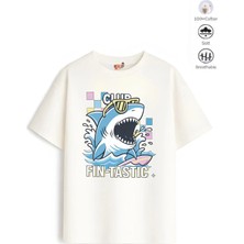 Belya Kids Wear Erkek Çocuk Oversize Kalıp Belya Kids Köpek Balığı Tasarım B15 Pamuklu Tişört