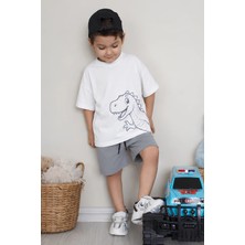 Belya Kids Wear Erkek Çocuk Oversize Tişört Alt 2 Iplik Şort Premium Kalite Belya Kids Dinazor Tasarım Alt Üst Takım