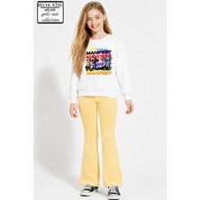 Belya Kids Wear Kız Çocuk Tam Kalıp Üst Oversize Alt Taytlı Sarı Manifest Tasarım 240 Alt Üst Takım
