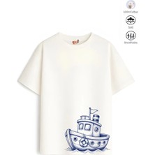 Belya Kids Wear Erkek Çocuk Oversize Kalıp Belya Kids Gemi Tasarım B18 Pamuklu Tişört