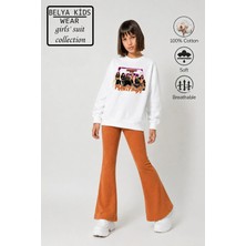 Belya Kids Wear Kız Çocuk Tam Kalıp Üst Oversize Alt Taytlı Karikatür Manifest Tasarım 243 Alt Üst Takım