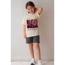 Belya Kids Wear Kız Çocuk Üst Oversize Süprem Alt Iki Iplik Hun2 Baskılı Alt Üst Takım