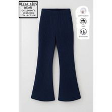 Belya Kids Wear  Pamuğa Pamuk Fitilli Lacivert Renktam Kalıp Kız Çocuk Ispanyol Paça Tayt