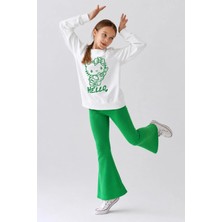 Belya Kids Wear Kız Çocuk Tam Kalıp Üst Oversize Alt Taytlı Hello Tasarım 184 Alt Üst Takım
