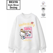 Belya Kids Wear Trend Çocuk Kız Model Tam Kalıp Oversize Hello Tasarım 2 Iplik Pamuğa Pamuk Kumaş Sweatshirt 85