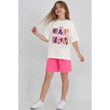 Belya Kids Wear Kız Çocuk Oversize Kalıp Belya Kids Toz Pembe Manifest Tasarım 161 Pamuklu Alt Üst Takım